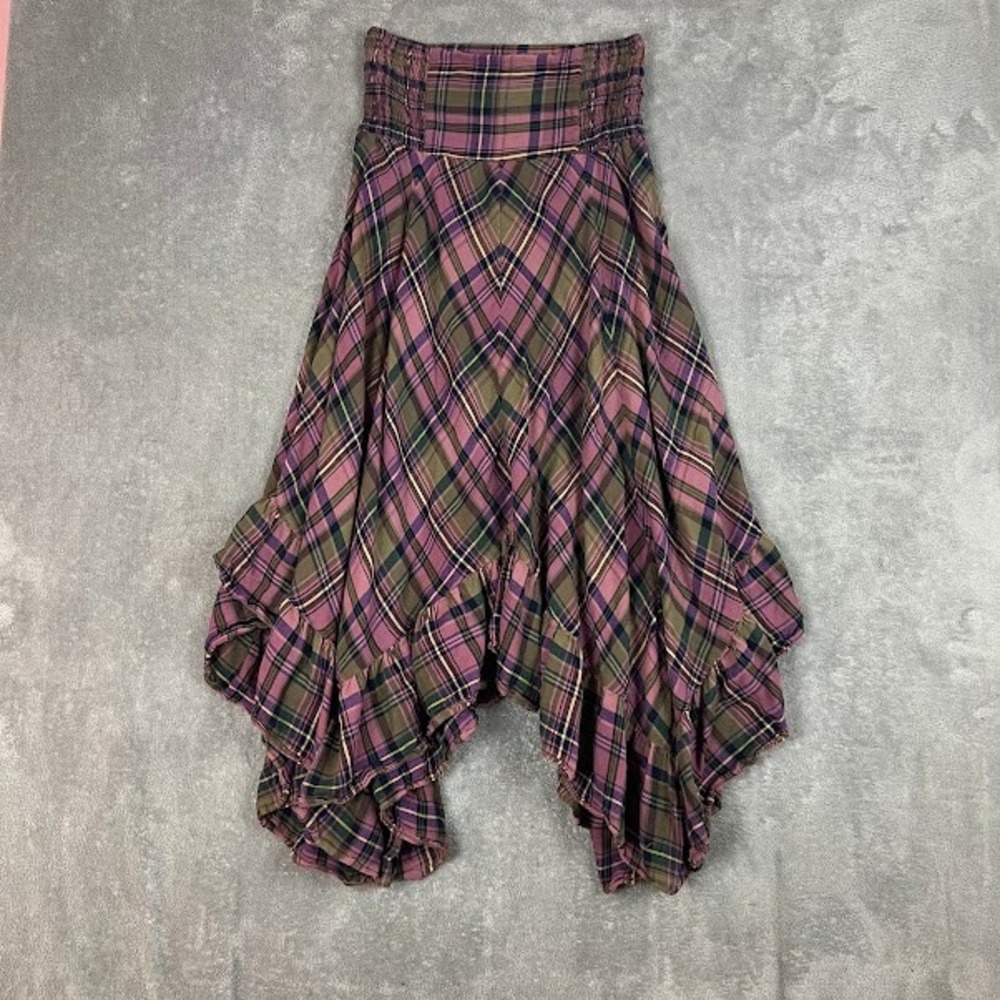 Natural Life Plaid Asymetrical Midi Skirt Womens M Cottagecore Boho Peasant
